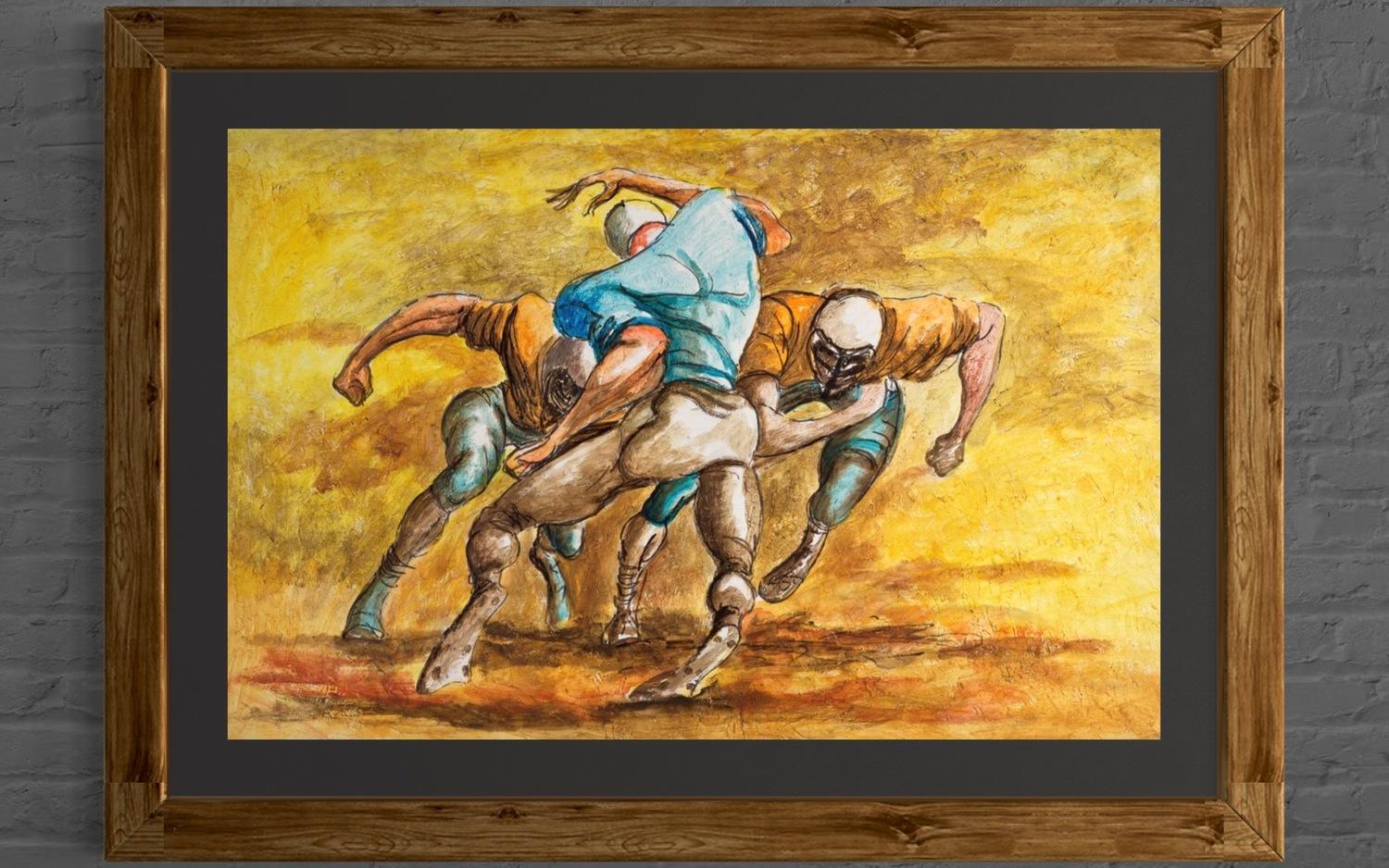 Blue Player vs 2 Orange Football Players, 1989, image 3