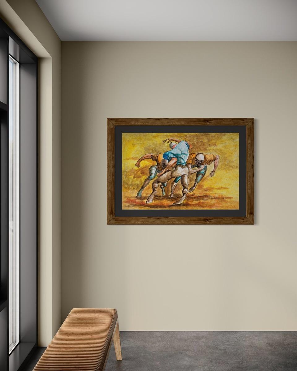 Blue Player vs 2 Orange Football Players, 1989, image 2